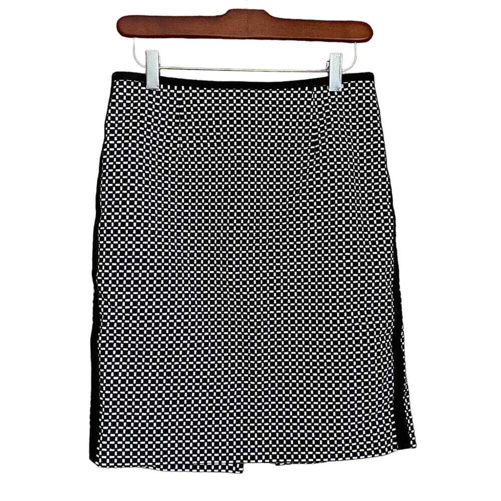 WHBM Pencil Skirt Black White Gingham Print Back Zip Cotton Lined Women's Size 2